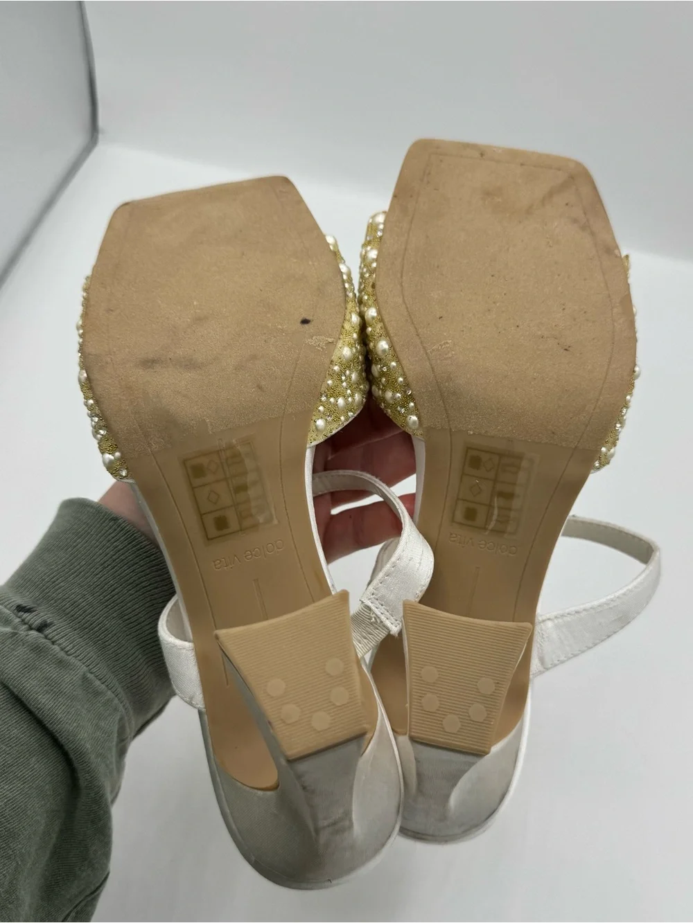 Dolce Vita Nasia Rhinestone Block Heel Sandals White Size 8 bridal rehearsal